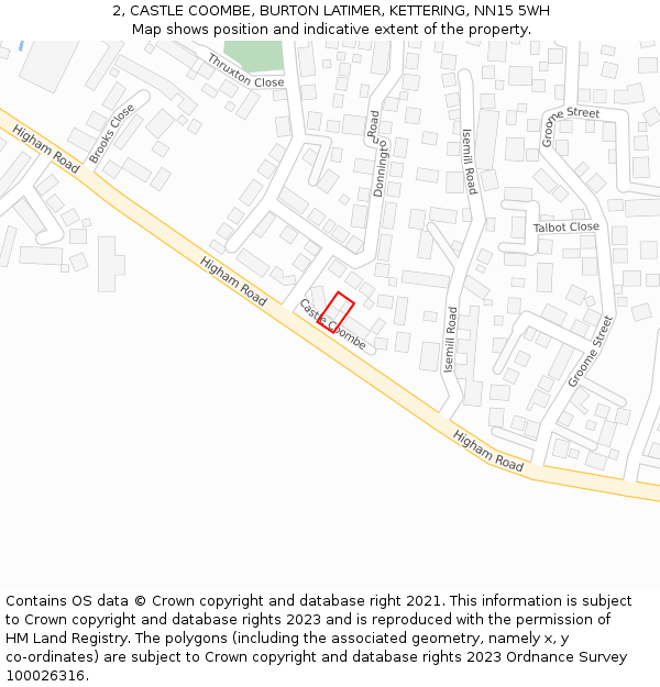 2, CASTLE COOMBE, BURTON LATIMER, KETTERING, NN15 5WH: Location map and indicative extent of plot