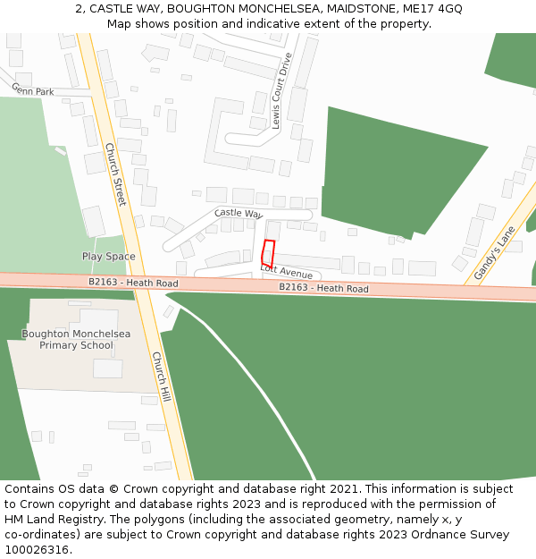 2, CASTLE WAY, BOUGHTON MONCHELSEA, MAIDSTONE, ME17 4GQ: Location map and indicative extent of plot