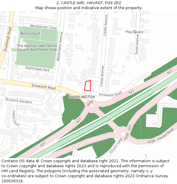 2, CASTLE WAY, HAVANT, PO9 2RZ: Location map and indicative extent of plot