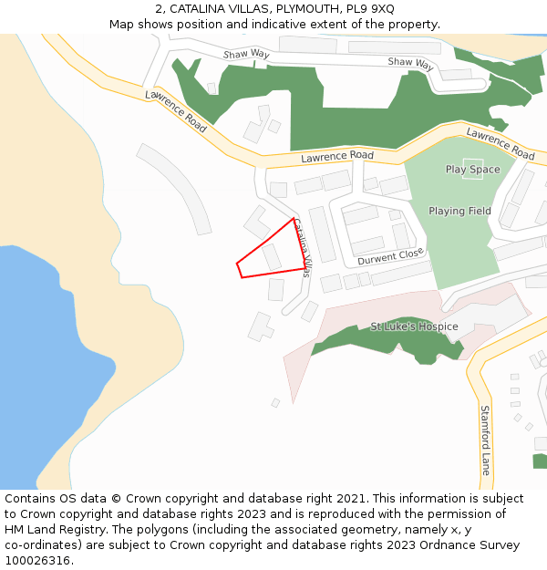 2, CATALINA VILLAS, PLYMOUTH, PL9 9XQ: Location map and indicative extent of plot