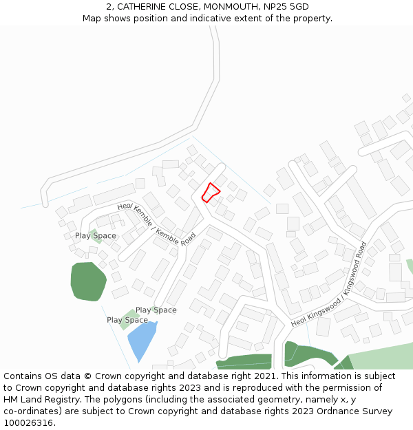 2, CATHERINE CLOSE, MONMOUTH, NP25 5GD: Location map and indicative extent of plot