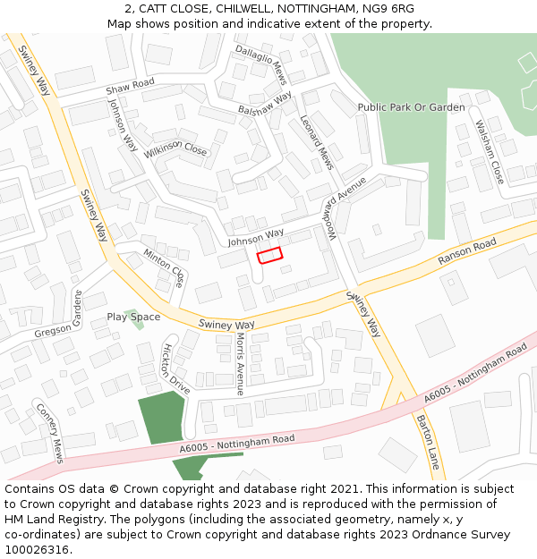 2, CATT CLOSE, CHILWELL, NOTTINGHAM, NG9 6RG: Location map and indicative extent of plot