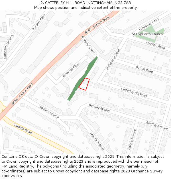 2, CATTERLEY HILL ROAD, NOTTINGHAM, NG3 7AR: Location map and indicative extent of plot