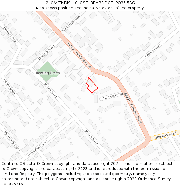 2, CAVENDISH CLOSE, BEMBRIDGE, PO35 5AG: Location map and indicative extent of plot