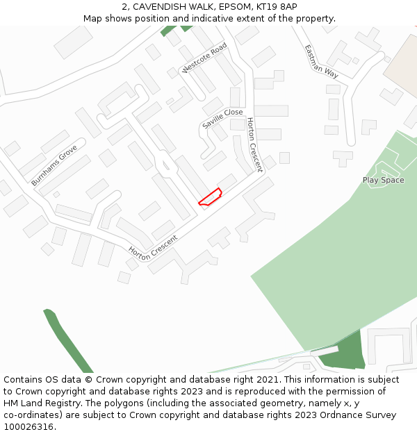 2, CAVENDISH WALK, EPSOM, KT19 8AP: Location map and indicative extent of plot
