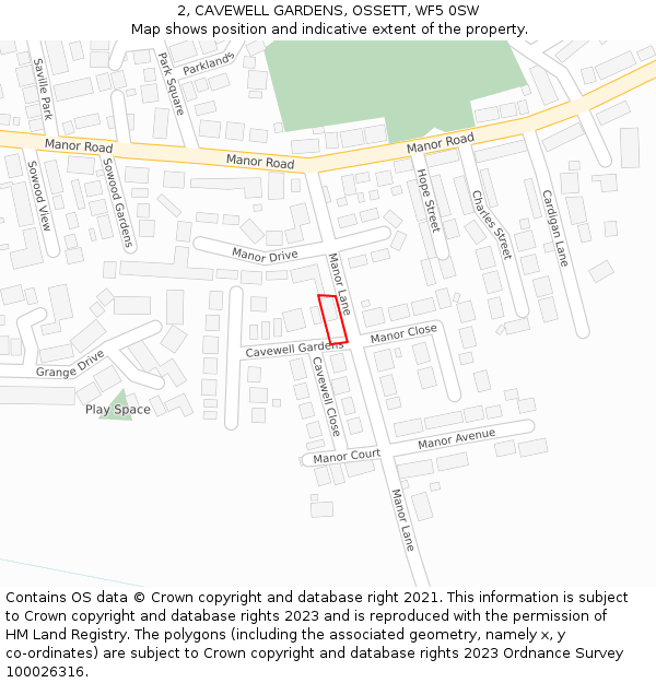 2, CAVEWELL GARDENS, OSSETT, WF5 0SW: Location map and indicative extent of plot