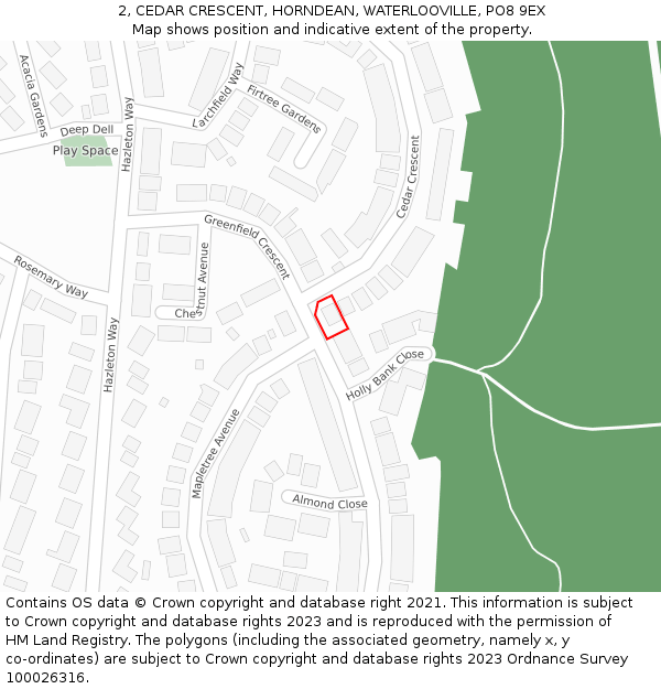 2, CEDAR CRESCENT, HORNDEAN, WATERLOOVILLE, PO8 9EX: Location map and indicative extent of plot