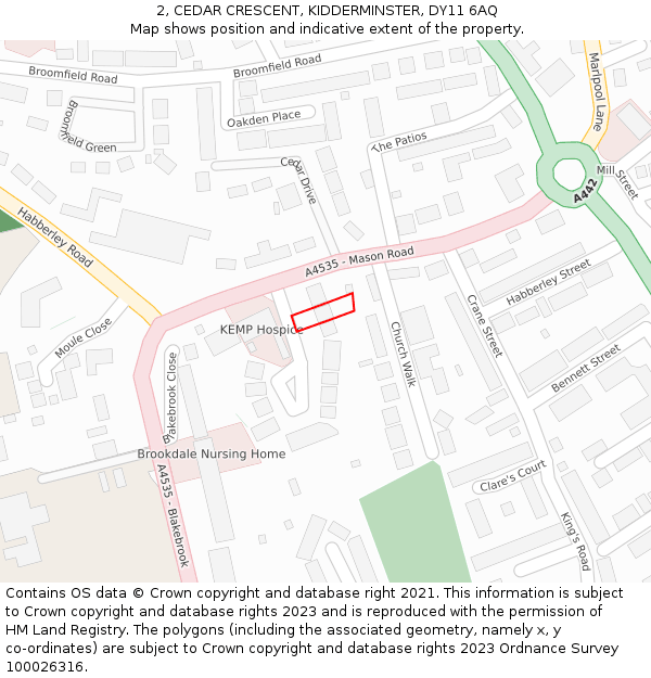 2, CEDAR CRESCENT, KIDDERMINSTER, DY11 6AQ: Location map and indicative extent of plot