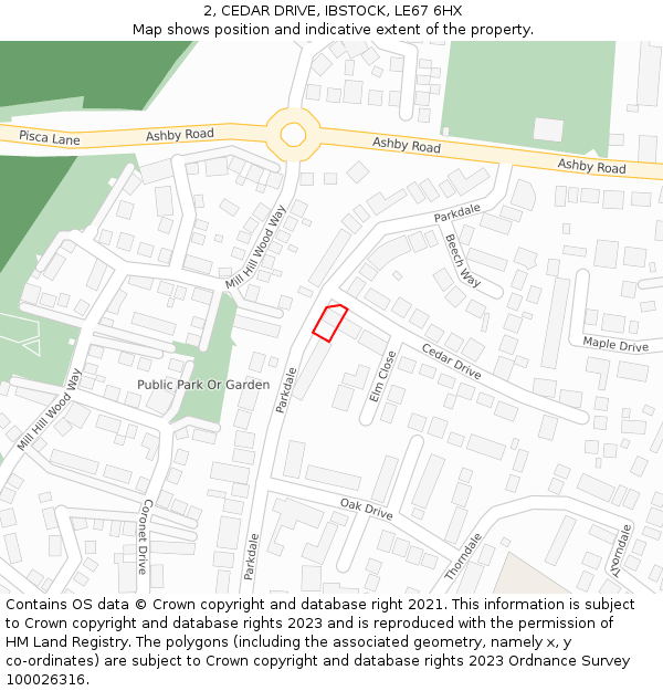 2, CEDAR DRIVE, IBSTOCK, LE67 6HX: Location map and indicative extent of plot