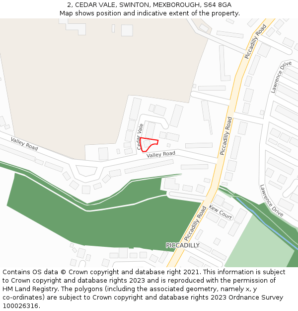 2, CEDAR VALE, SWINTON, MEXBOROUGH, S64 8GA: Location map and indicative extent of plot