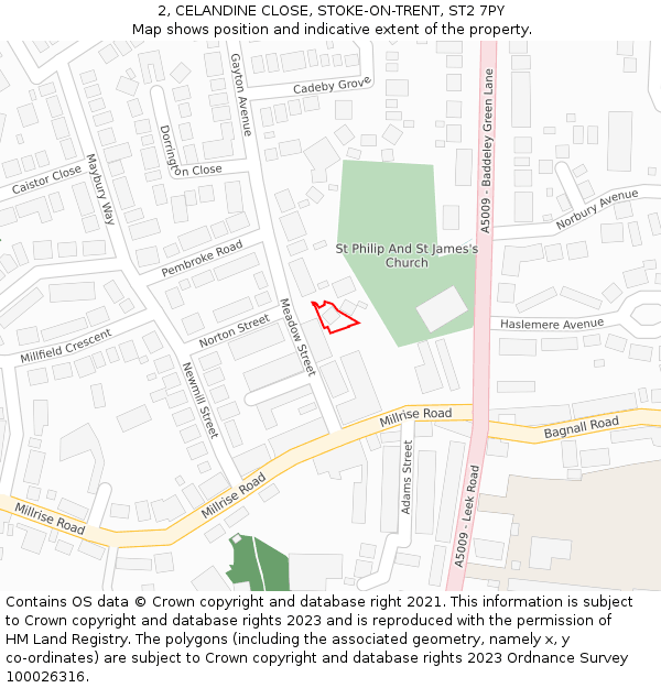 2, CELANDINE CLOSE, STOKE-ON-TRENT, ST2 7PY: Location map and indicative extent of plot