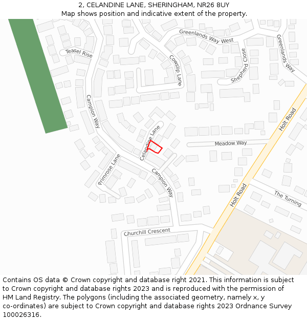 2, CELANDINE LANE, SHERINGHAM, NR26 8UY: Location map and indicative extent of plot