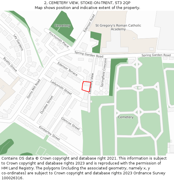 2, CEMETERY VIEW, STOKE-ON-TRENT, ST3 2QP: Location map and indicative extent of plot