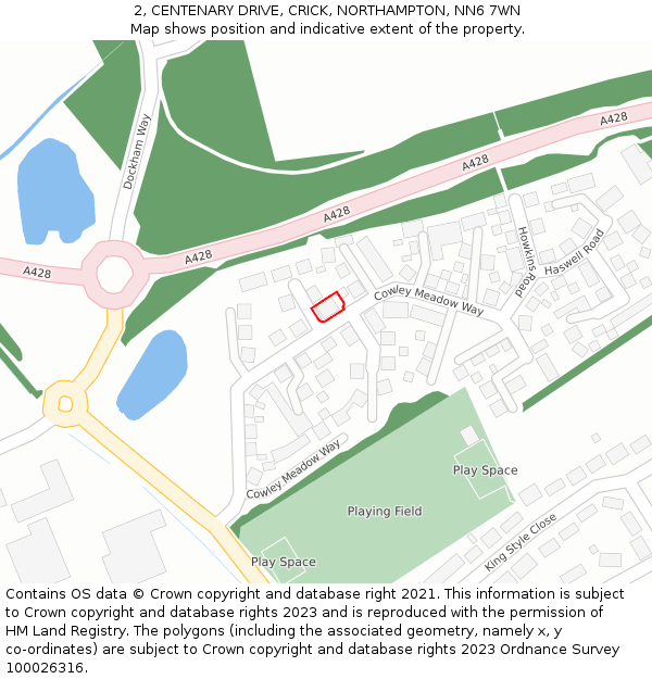 2, CENTENARY DRIVE, CRICK, NORTHAMPTON, NN6 7WN: Location map and indicative extent of plot