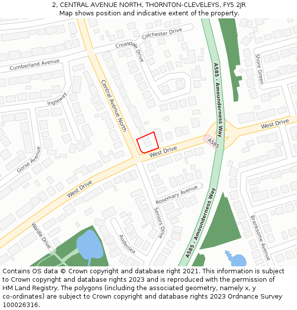 2, CENTRAL AVENUE NORTH, THORNTON-CLEVELEYS, FY5 2JR: Location map and indicative extent of plot