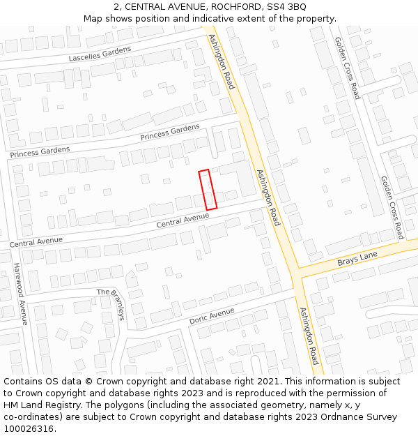 2, CENTRAL AVENUE, ROCHFORD, SS4 3BQ: Location map and indicative extent of plot