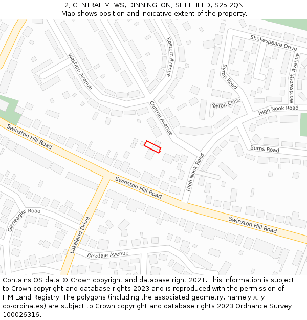 2, CENTRAL MEWS, DINNINGTON, SHEFFIELD, S25 2QN: Location map and indicative extent of plot