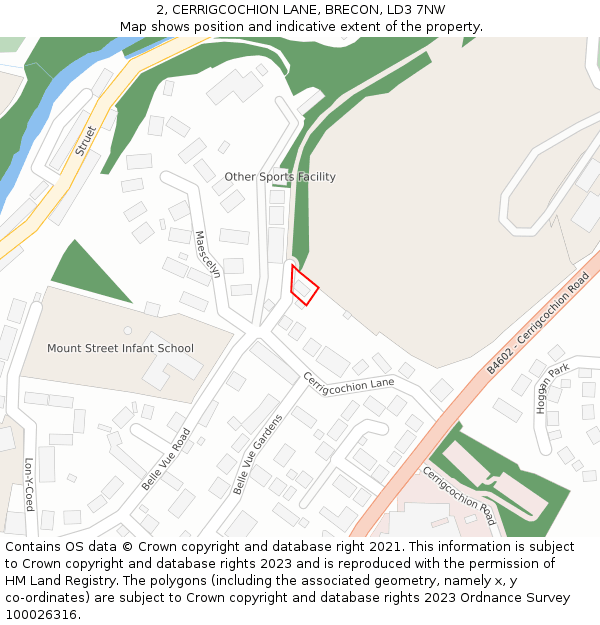 2, CERRIGCOCHION LANE, BRECON, LD3 7NW: Location map and indicative extent of plot
