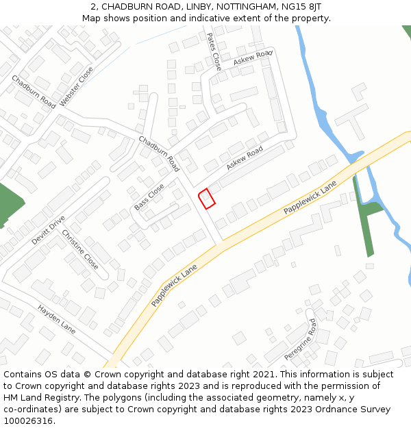 2, CHADBURN ROAD, LINBY, NOTTINGHAM, NG15 8JT: Location map and indicative extent of plot