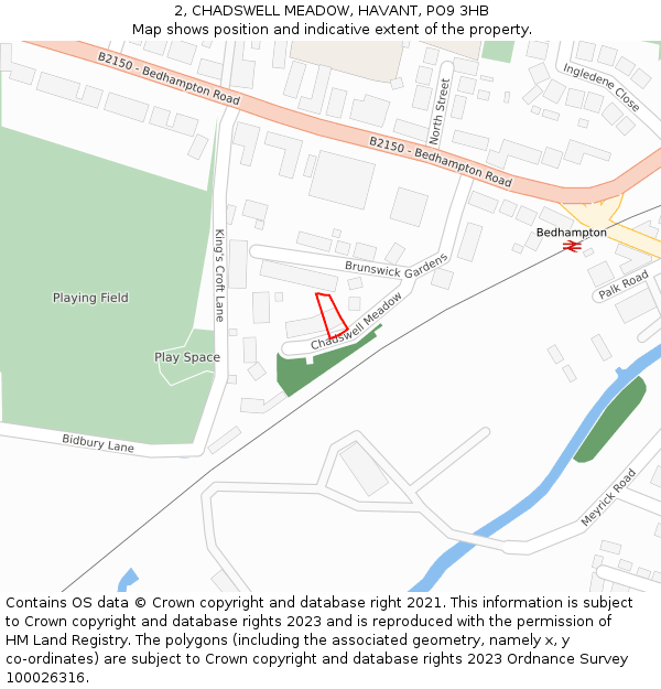 2, CHADSWELL MEADOW, HAVANT, PO9 3HB: Location map and indicative extent of plot