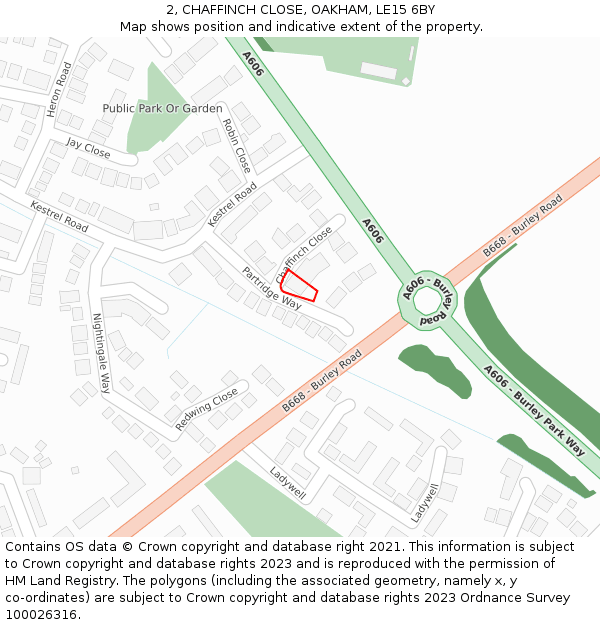 2, CHAFFINCH CLOSE, OAKHAM, LE15 6BY: Location map and indicative extent of plot