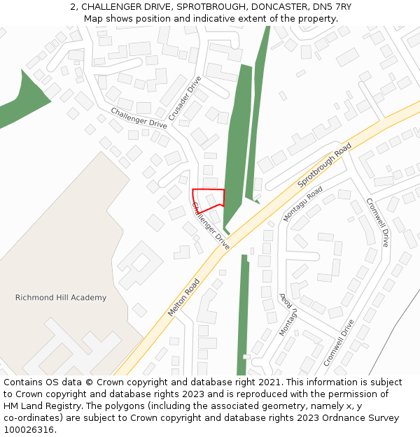 2, CHALLENGER DRIVE, SPROTBROUGH, DONCASTER, DN5 7RY: Location map and indicative extent of plot