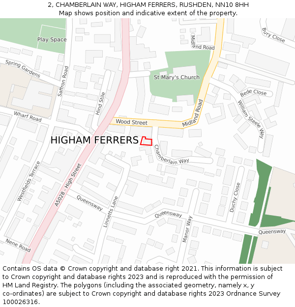 2, CHAMBERLAIN WAY, HIGHAM FERRERS, RUSHDEN, NN10 8HH: Location map and indicative extent of plot