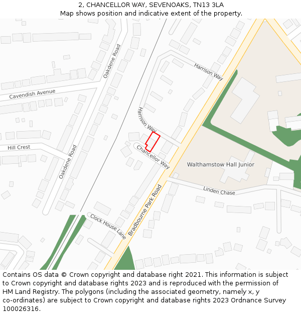 2, CHANCELLOR WAY, SEVENOAKS, TN13 3LA: Location map and indicative extent of plot