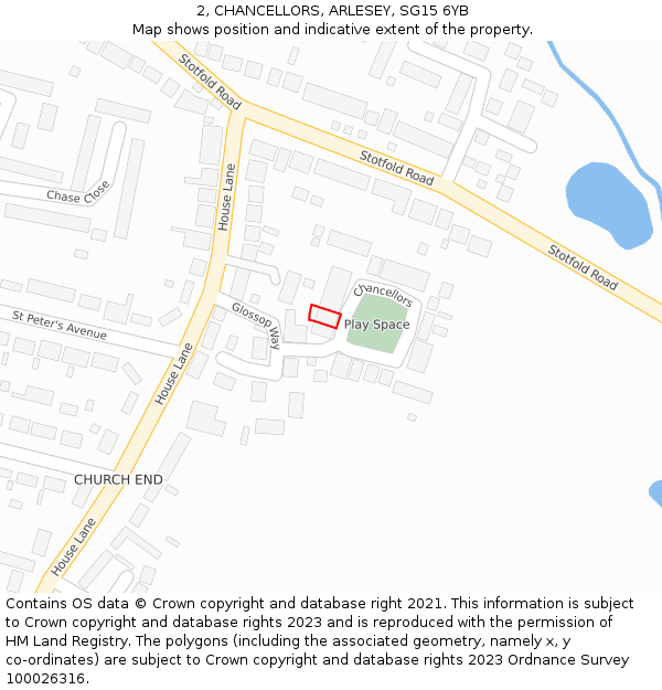 2, CHANCELLORS, ARLESEY, SG15 6YB: Location map and indicative extent of plot