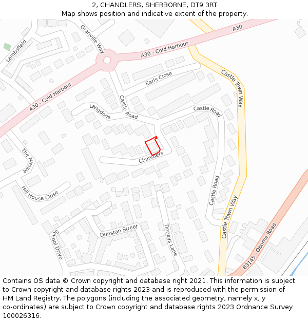 2, CHANDLERS, SHERBORNE, DT9 3RT: Location map and indicative extent of plot