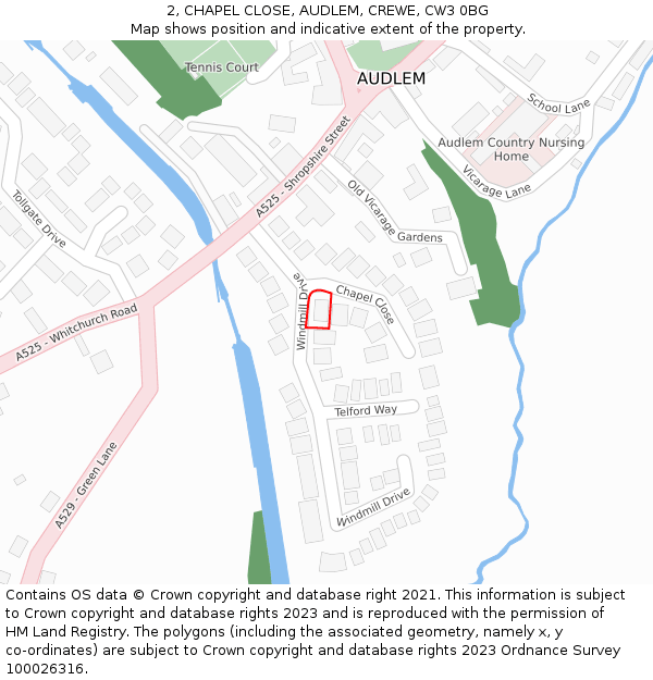 2, CHAPEL CLOSE, AUDLEM, CREWE, CW3 0BG: Location map and indicative extent of plot