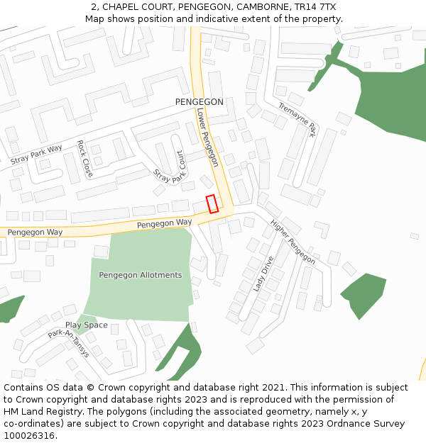 2, CHAPEL COURT, PENGEGON, CAMBORNE, TR14 7TX: Location map and indicative extent of plot