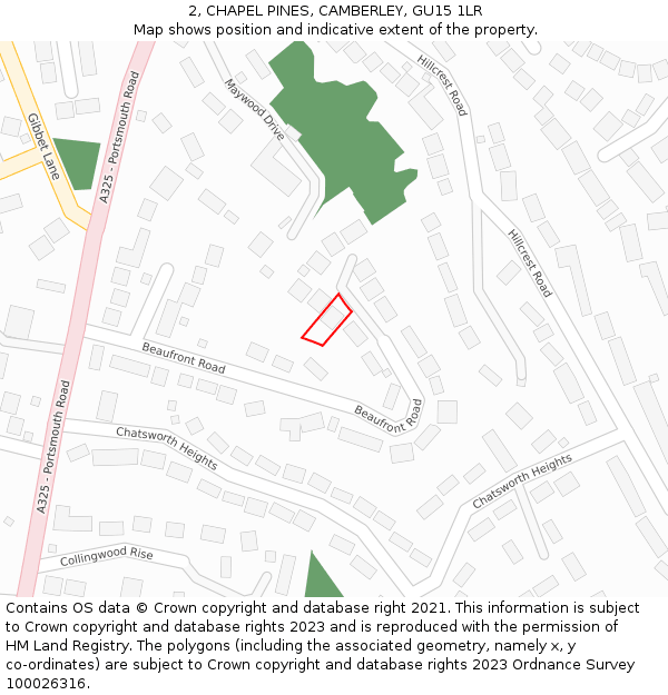 2, CHAPEL PINES, CAMBERLEY, GU15 1LR: Location map and indicative extent of plot