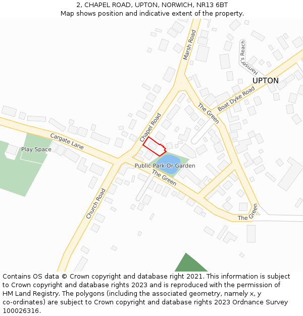 2, CHAPEL ROAD, UPTON, NORWICH, NR13 6BT: Location map and indicative extent of plot