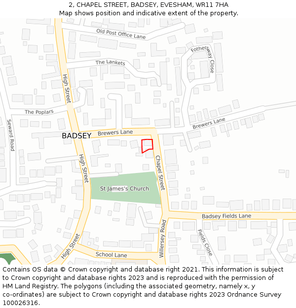 2, CHAPEL STREET, BADSEY, EVESHAM, WR11 7HA: Location map and indicative extent of plot