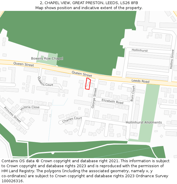 2, CHAPEL VIEW, GREAT PRESTON, LEEDS, LS26 8FB: Location map and indicative extent of plot