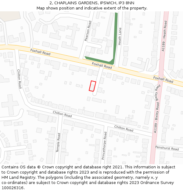 2, CHAPLAINS GARDENS, IPSWICH, IP3 8NN: Location map and indicative extent of plot