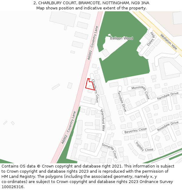 2, CHARLBURY COURT, BRAMCOTE, NOTTINGHAM, NG9 3NA: Location map and indicative extent of plot