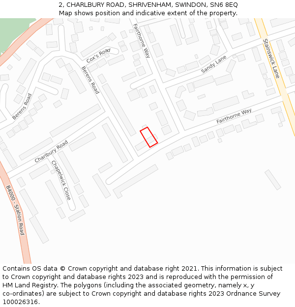 2, CHARLBURY ROAD, SHRIVENHAM, SWINDON, SN6 8EQ: Location map and indicative extent of plot