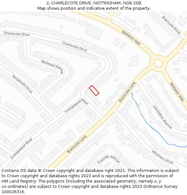 2, CHARLECOTE DRIVE, NOTTINGHAM, NG8 2SB: Location map and indicative extent of plot