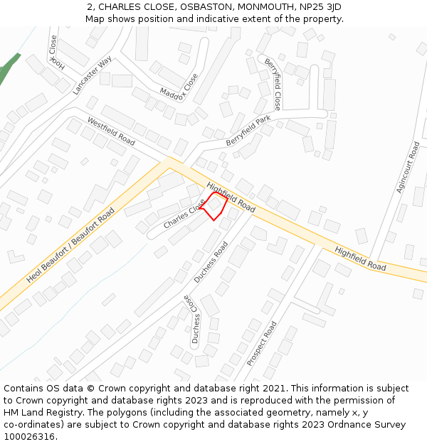 2, CHARLES CLOSE, OSBASTON, MONMOUTH, NP25 3JD: Location map and indicative extent of plot