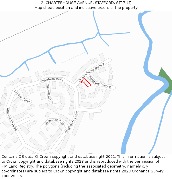 2, CHARTERHOUSE AVENUE, STAFFORD, ST17 4TJ: Location map and indicative extent of plot