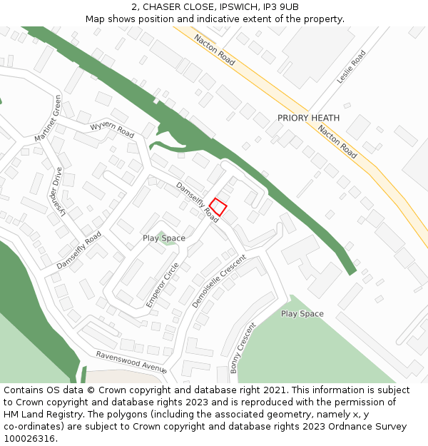 2, CHASER CLOSE, IPSWICH, IP3 9UB: Location map and indicative extent of plot