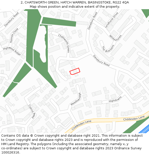 2, CHATSWORTH GREEN, HATCH WARREN, BASINGSTOKE, RG22 4QA: Location map and indicative extent of plot