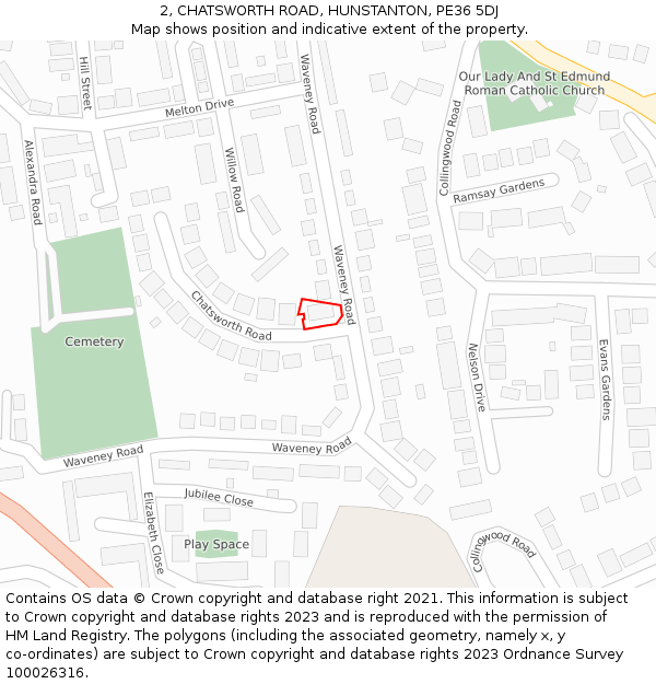 2, CHATSWORTH ROAD, HUNSTANTON, PE36 5DJ: Location map and indicative extent of plot