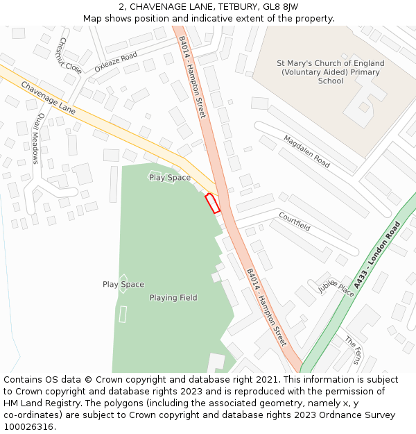 2, CHAVENAGE LANE, TETBURY, GL8 8JW: Location map and indicative extent of plot