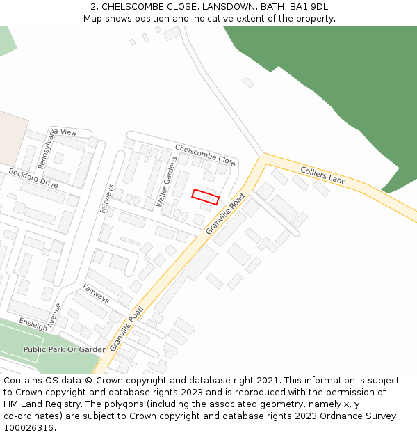 2, CHELSCOMBE CLOSE, LANSDOWN, BATH, BA1 9DL: Location map and indicative extent of plot