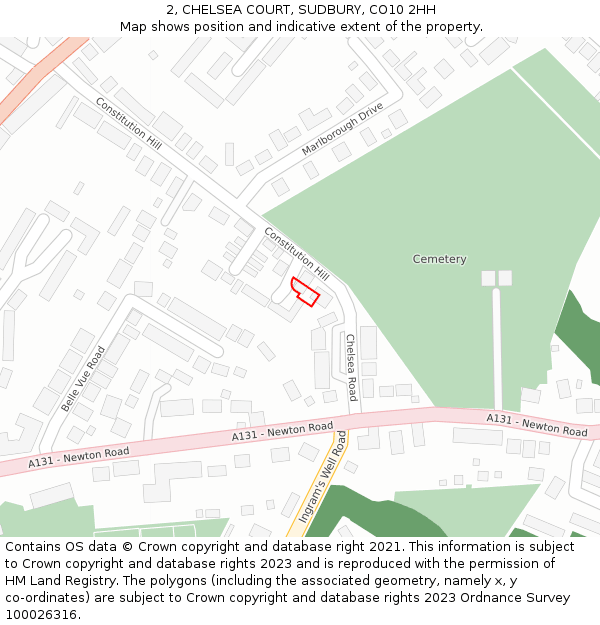 2, CHELSEA COURT, SUDBURY, CO10 2HH: Location map and indicative extent of plot