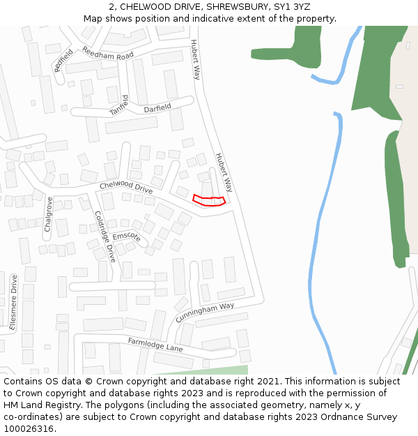 2, CHELWOOD DRIVE, SHREWSBURY, SY1 3YZ: Location map and indicative extent of plot