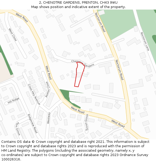 2, CHENOTRIE GARDENS, PRENTON, CH43 9WU: Location map and indicative extent of plot